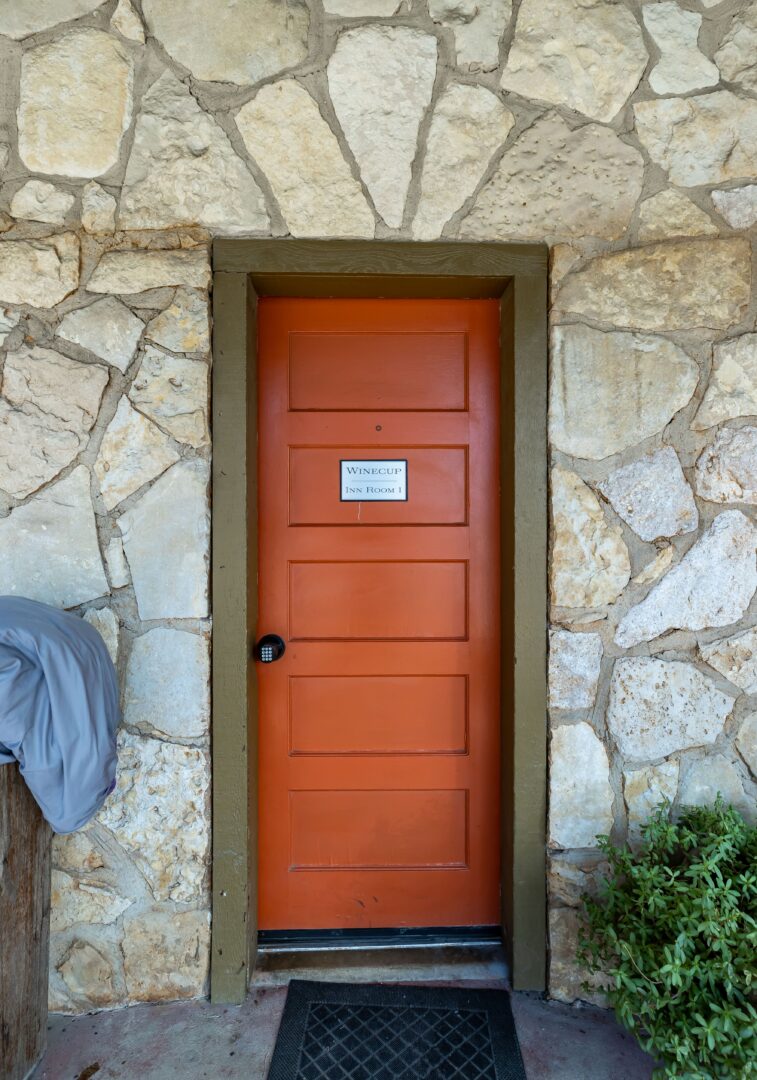 Closeup view of door in orange color
