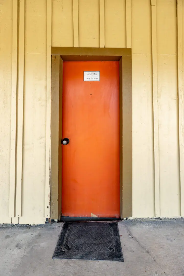 Closeup shot of orange color door on the display